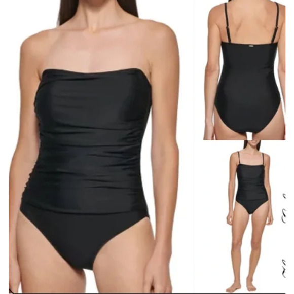 DKNY Women’s One Piece Swimsuit Strapless Solid Black size 18 NWT - Picture 2 of 3